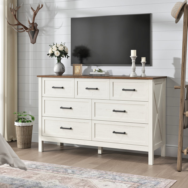 47'' W 7 - Drawer Dresser, White/Walnut