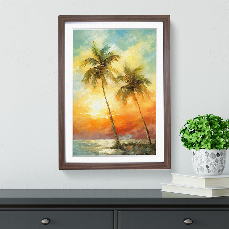 Palm Tree Impressionism - Single Picture Frame Print on Wood, Walnut Framed, 34cm H x 25cm W x 2" D