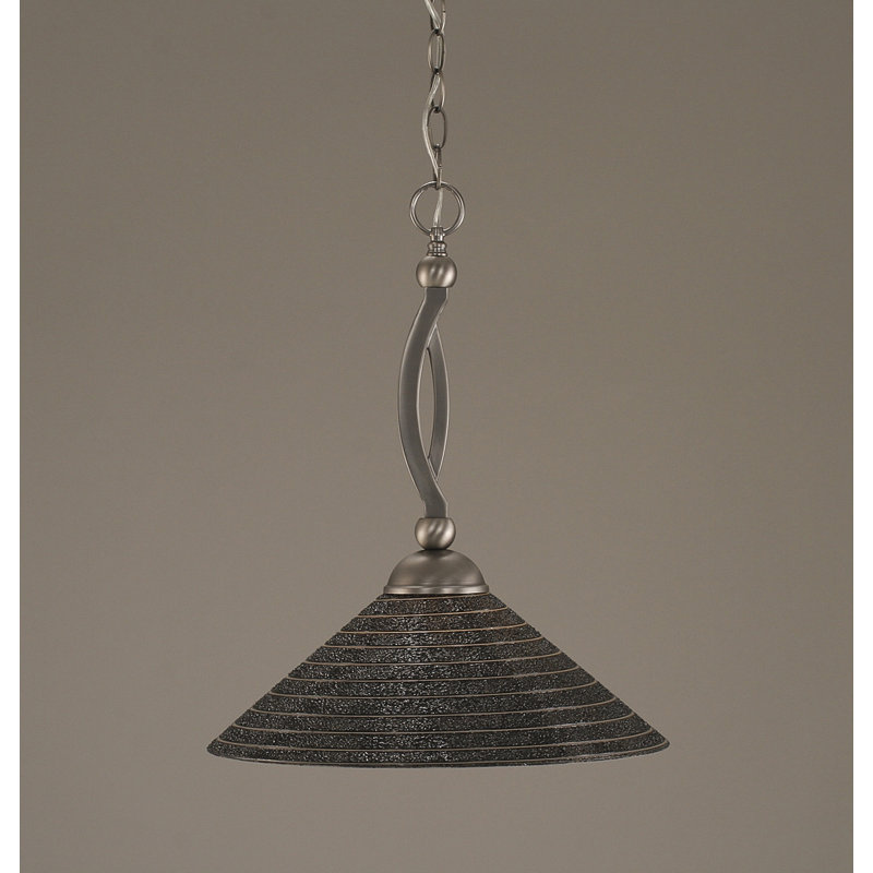 Bow Chain Hung Pendant Glass, Brushed Nickel, 19", Raspberry Crystal