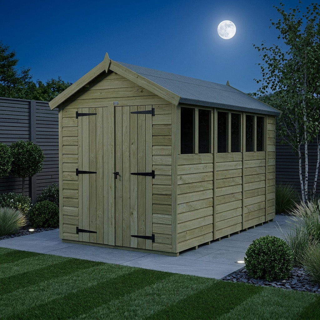 Total Sheds 7ft x 15ft Apex Garden Shed - Double Door - With Windows - Pressure Treated Timber - UK Manufactured