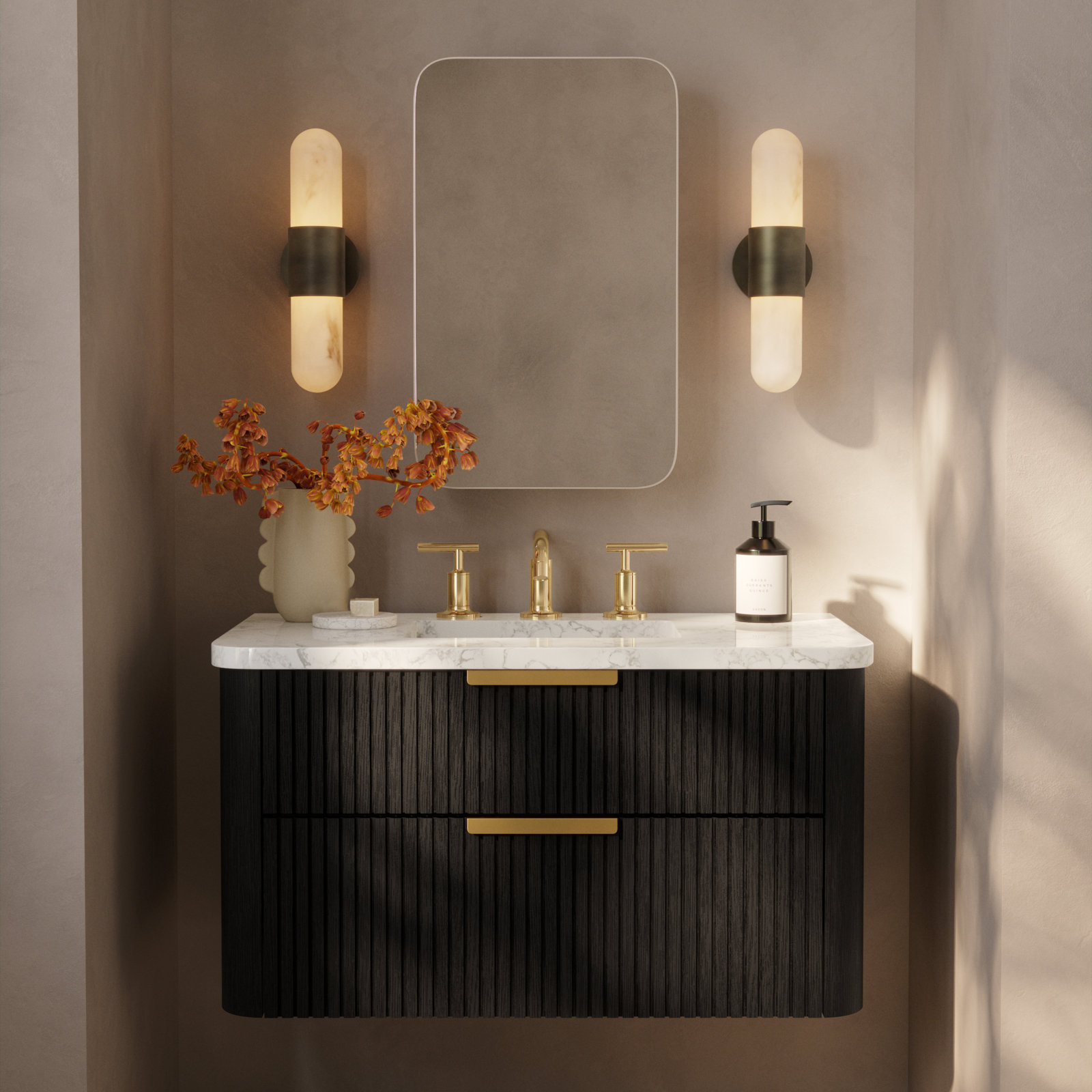 Liljan 36" Oak Single Bathroom Vanity, Black Oak/Brushed Bronze