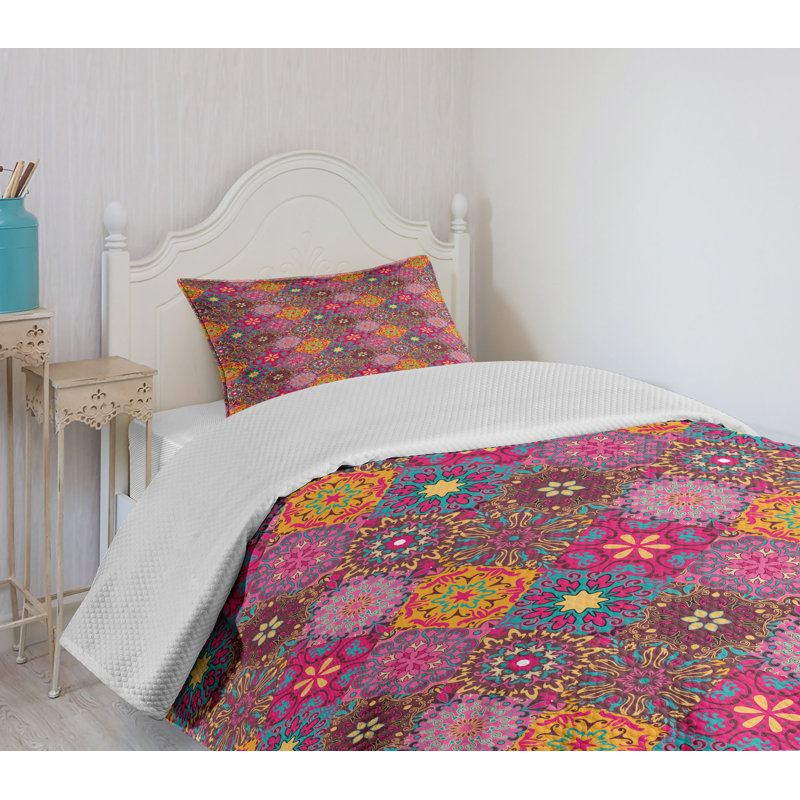 Ambesonne Ambesonne Moroccan Bedspread Set Vibrant Folk Multicolor
