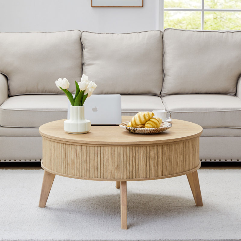 Lift Top Coffee Table With Storage, Fluted Round Coffee Tables, Natural