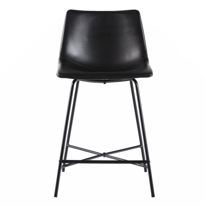 Black Faux Leather Adjustable Counter Stools with Metal Frame, Set of 2