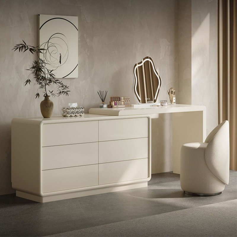 Coiffeuse avec miroir lumineux, 6 tiroirs, prise de courant