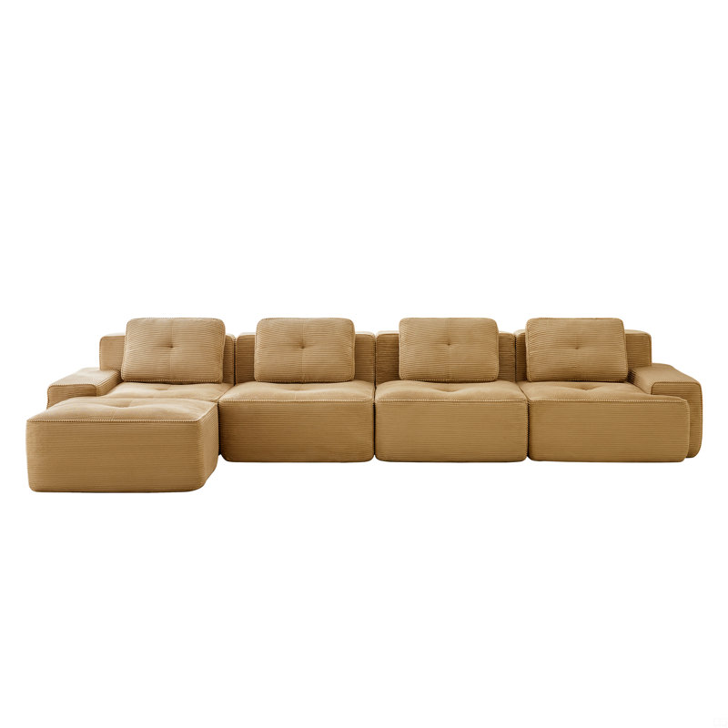 153" L-Shaped Modular Sectional Sofa, Brown