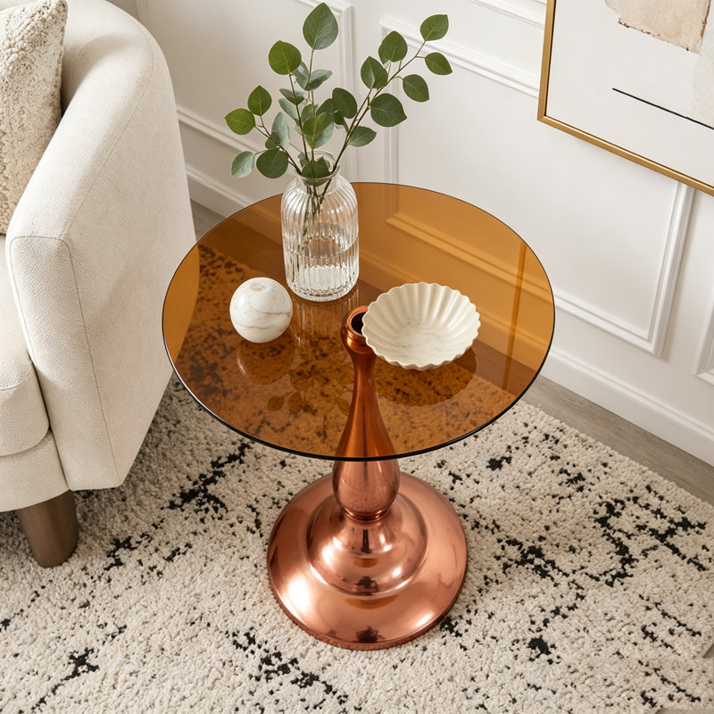 Table de bout ronde 19,6 pouces, Brun, or rose
