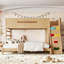 Lit simple superposé au-dessus de grand lit simple avec garde-robe et rangement intégrés, bois massif, escalade enfantine, conception à lattes doubles (sans matelas)-132915886