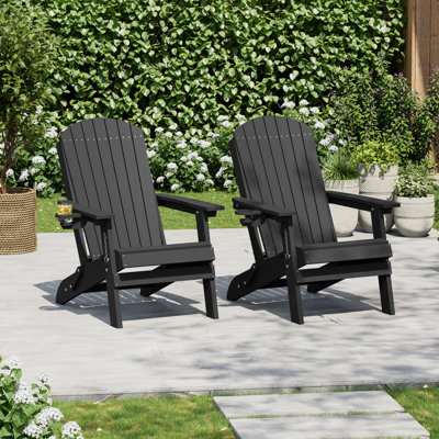 HDPE Folding Adirondack Chair with Ergonomic Design & Cup Holder, Heavy Duty Adirondack Chair for Patio, Pool, and Yard