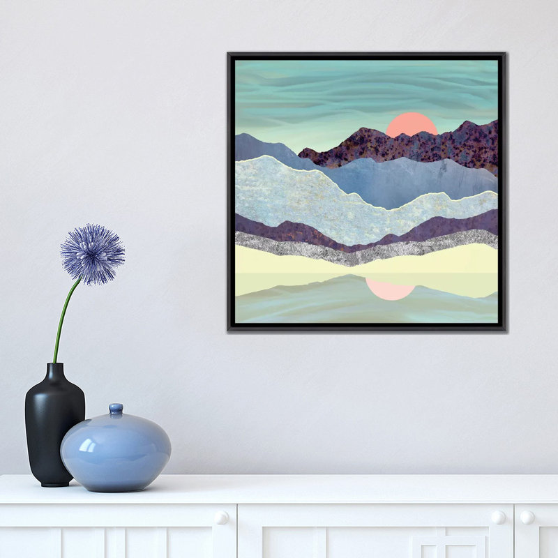 Summer Dawn - impression d'art graphique, Pas de tapis, Toile avec cadre noir patiné, H 18 po x l 18 po x 1,5 po