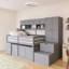 Lit mezzanine double en bois avec bureau sous le lit, tiroirs et tablettes-1935899760-1935899762