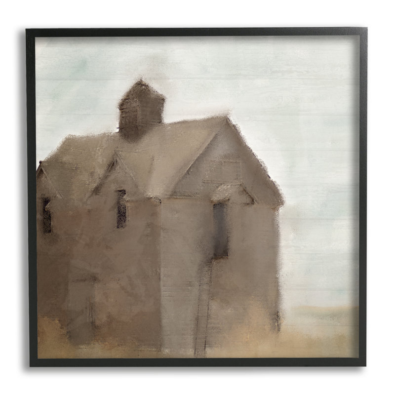 Rustic Painterly Brown Barn Farmland - Peinture, H 17 po x l 17 po x P 1,5 po, Giclée encadrée noir minuit