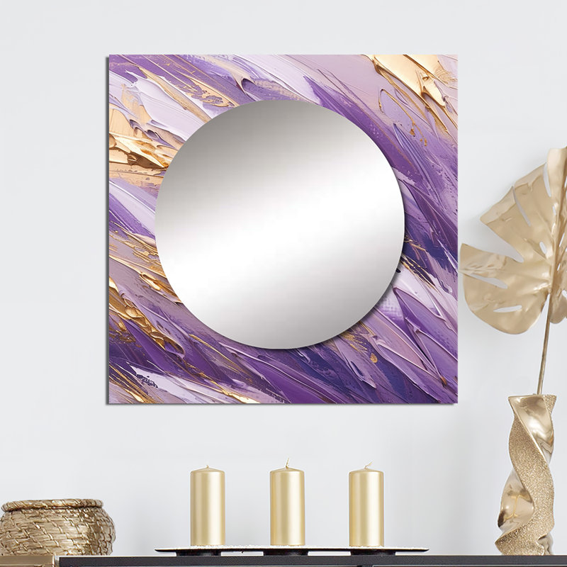Giray - Purple and Gold Dynamic Abstractions II Abstract Large Square Mirror Wall Decor For Bedroom, 23" x 23"