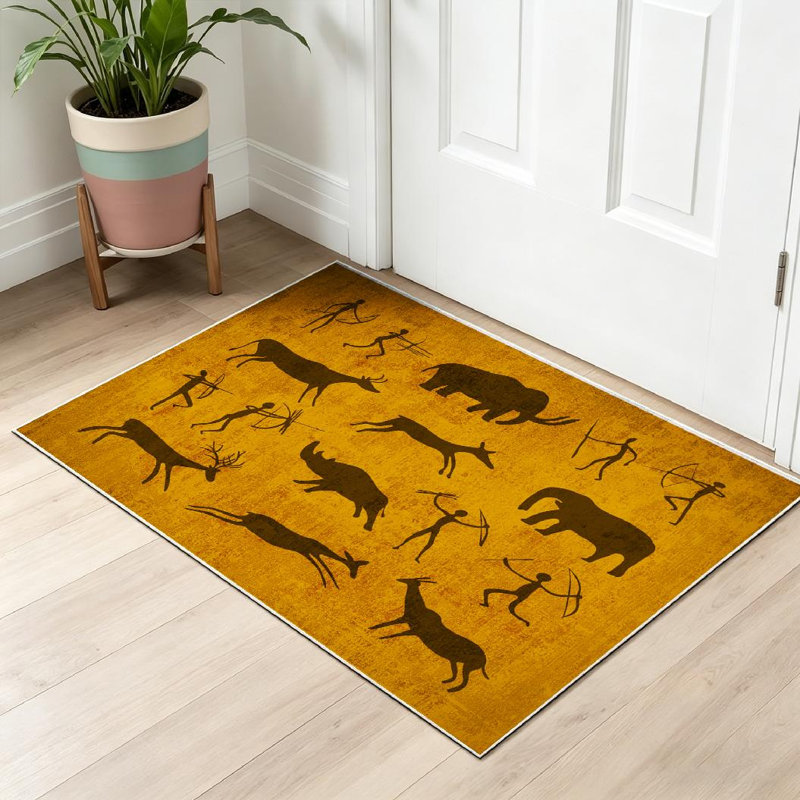 Tapis d'intérieur tribal africain ancien, noir et brun, lavable à la machine, Rectangle 32 po x 47 po