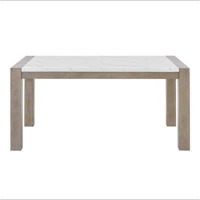 Tabitha 66"W Rectangular White Faux Marble Top Dining Table in Light Oak Finish