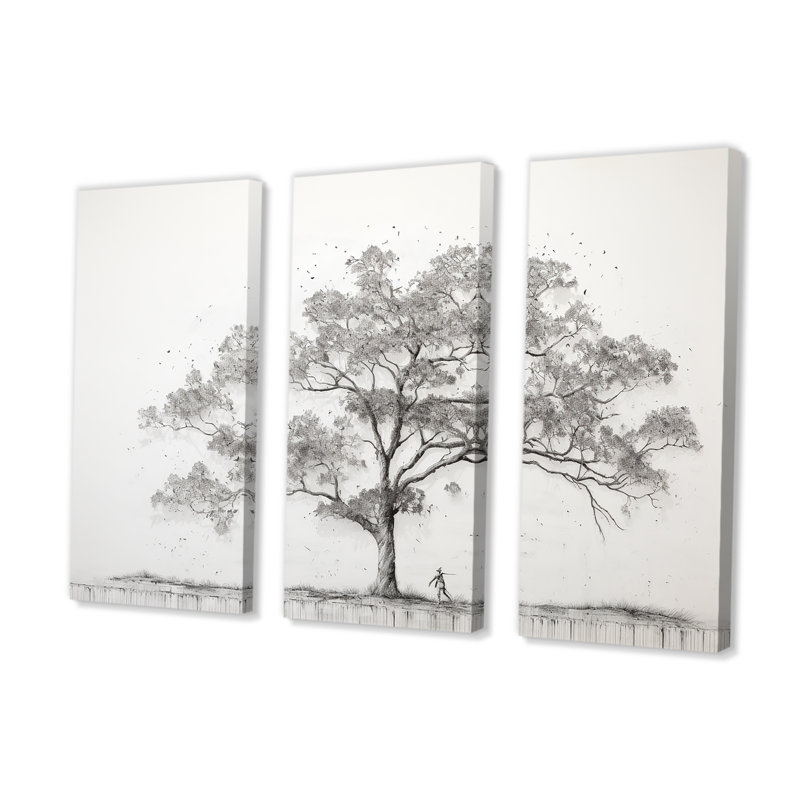 Minimalisme, arbre blanc, pin, rêve II - ensemble d'art sur toile de pin, H 28 po x l 36 po x P 1 po