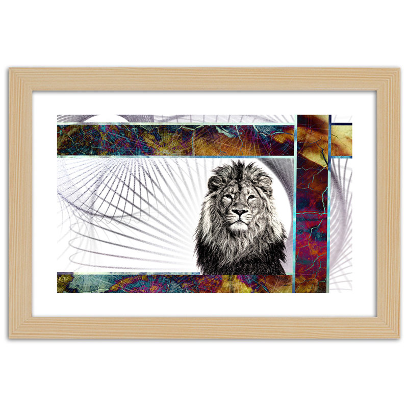 Lions - Single Picture Frame Print, Light Brown, 60cm H x 90cm W
