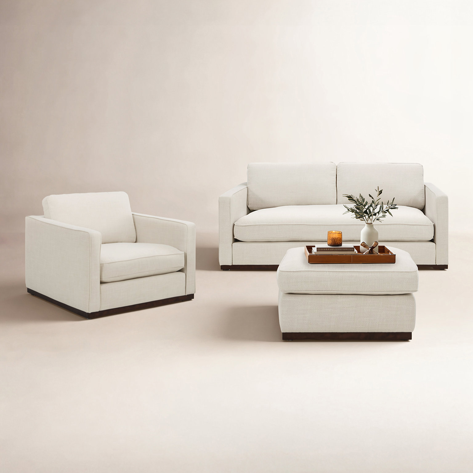 Bobbi 3-Piece Linen Living Room Set, Effie Linen Performance Linen