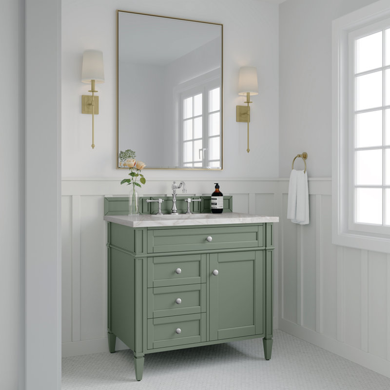 Brittany 36'' W Single Vanity, Smokey Celadon, Victorian Silver, 8" Widespread