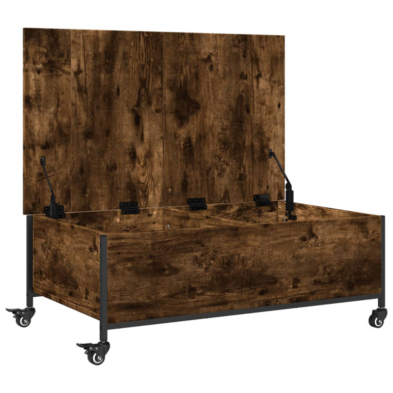 Niebel Lift Top Four Leg Coffee Table with Storage, Smoked Oak