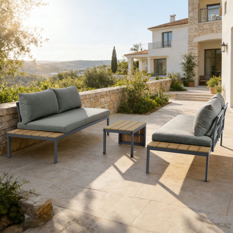 4 - Person Patio Dining Set with Rectangular Table, Grey