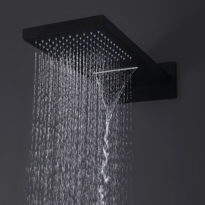 Luxury Thermostatic 4-Function Shower System with Rainfall, Waterfall, Handheld & Body Jets – cUPC Certified, Matte Black