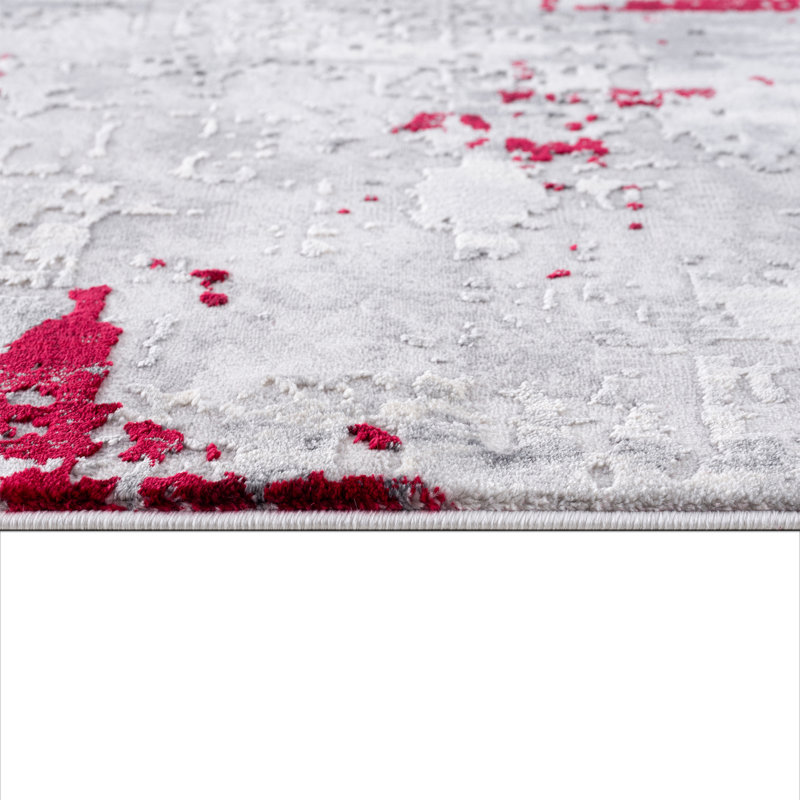 Red and Gray Abstract Area Rug, Rectangle 9'2" x 12'6"