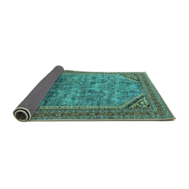 Laine; tapis bleu sarcelle en polyester, Rond 3 pi