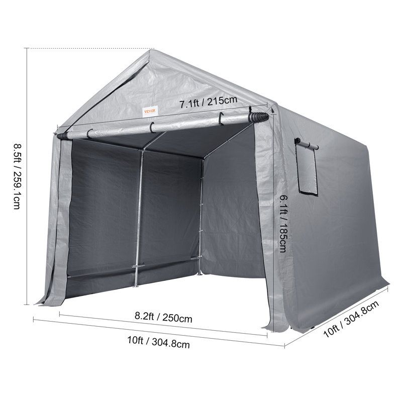 Gray 10' x 10' Portable Storage Shed with Windows and Steel Frame