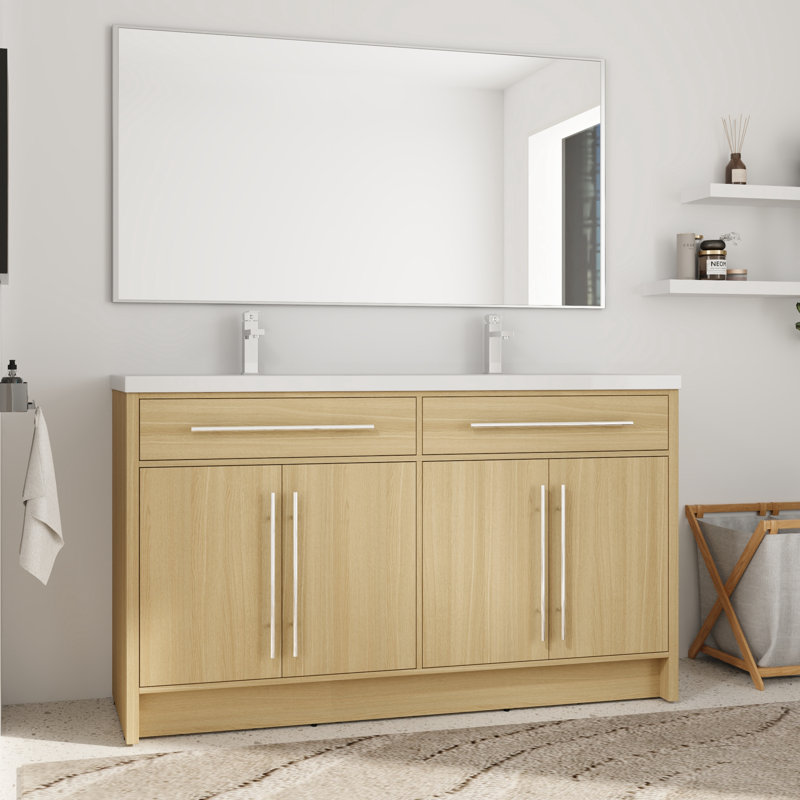 Meuble-lavabo double 60 po avec plateau en résine