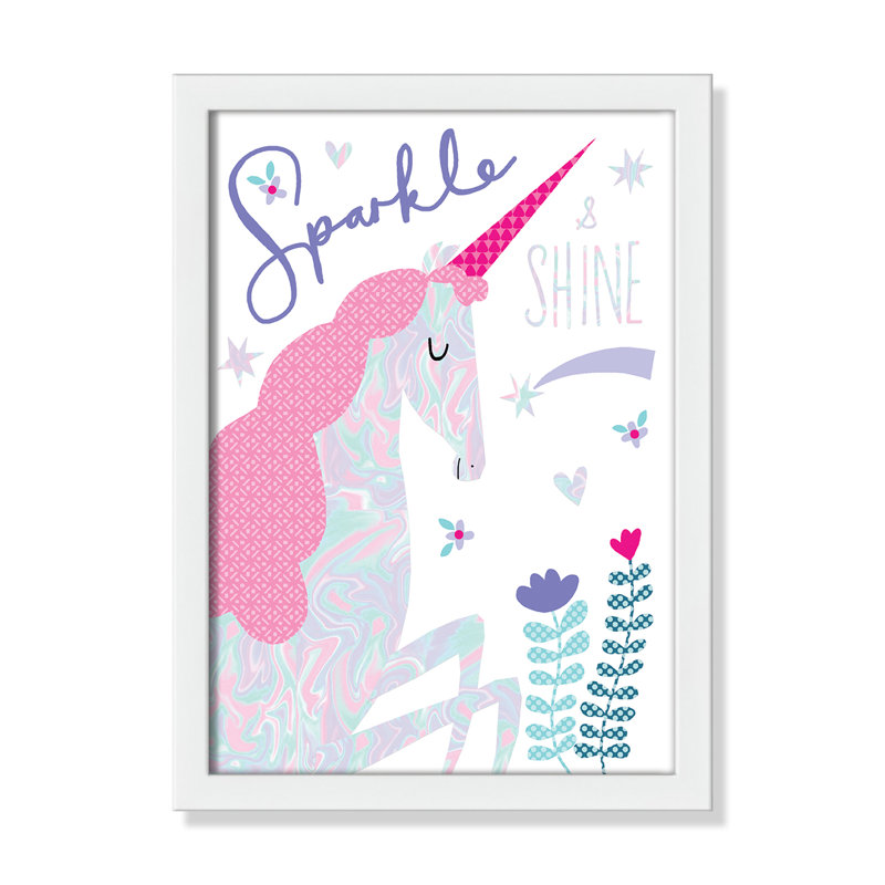 «Sparkle Unicorn», art encadré, H 14 po x l 10 po x P 0,63 po, Cadre blanc
