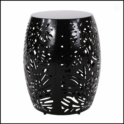 Modern Metal End Table With Elegant Iron Cut Palm Leaf Design, Durable And Stylish For Any Contemporary Living Space.