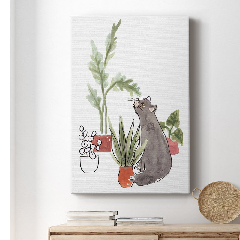 Toile tendue avec châssis de qualité supérieure Purrfect Plants IV - prête à être accrochée, H 18 po x l 12 po