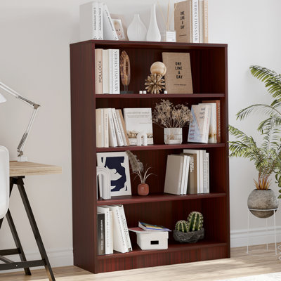 Bookshelf for Bedroom 4 Shelf Office Bookcase 48 Inches Tall Modern Wood Bookshelf for Living Room 4 Tier Wide Manga Bookshelves Library Bookcase