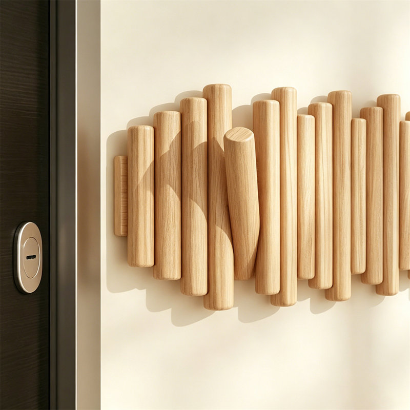 Portemanteau mural en bois massif avec clés pour piano - installation sans perceuse, porte-crochets pour entrée et chambre à coucher