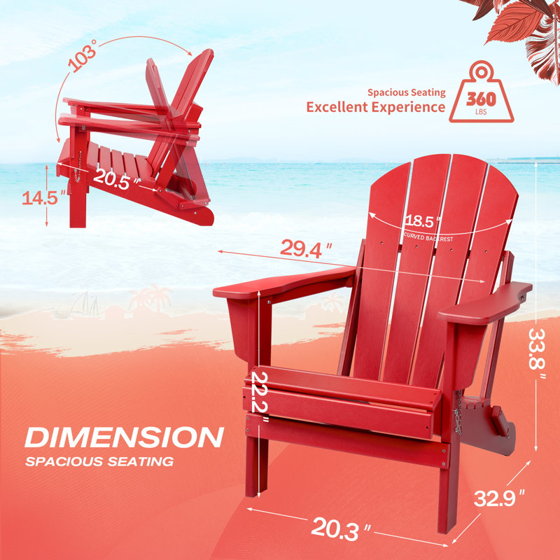 Chaise Adirondack pliante en plastique Bryes, Rouge