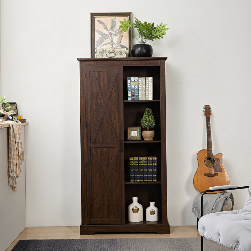 Tall Storage Cabinet, Barn Door, Rustic Farmhouse Pantry, Sliding Door, Espresso