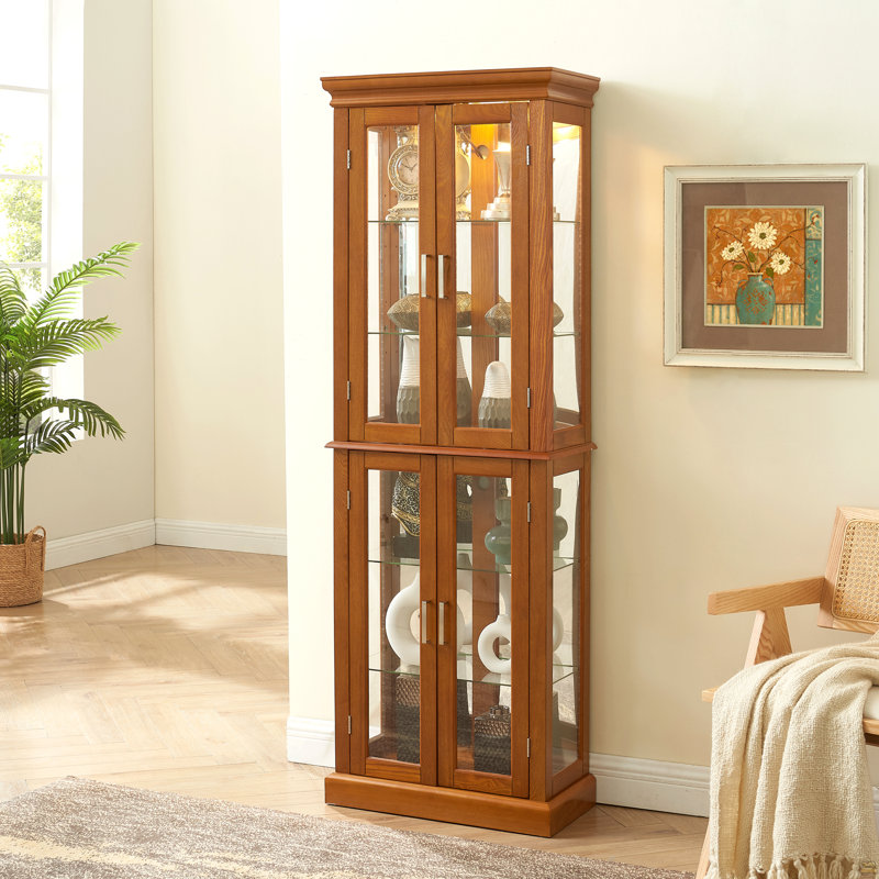 Armoire lumineuse Curio avec tablettes réglables, Chêne