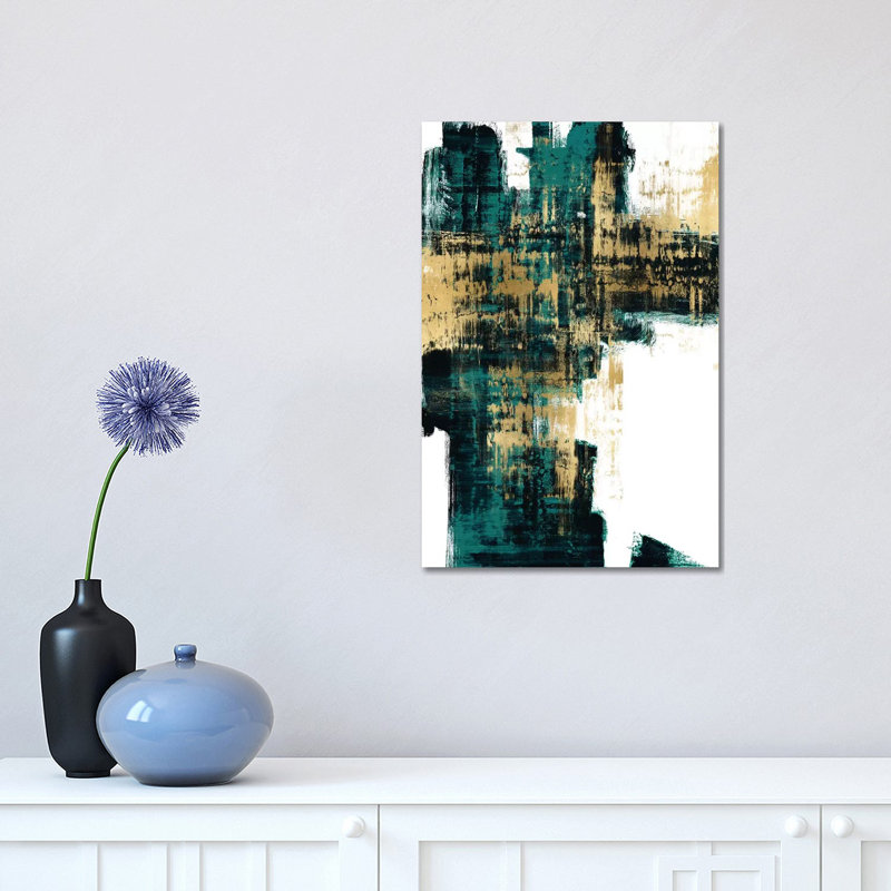 «Infatuation Gold On Teal I» par Alex Wise - reproduction, H 18 po x l 12 po x 1,5 po