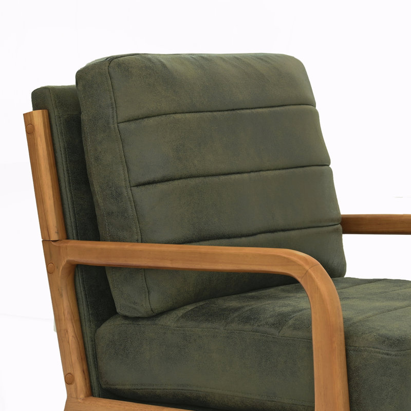 Fauteuil en bois, Tissu vert olive