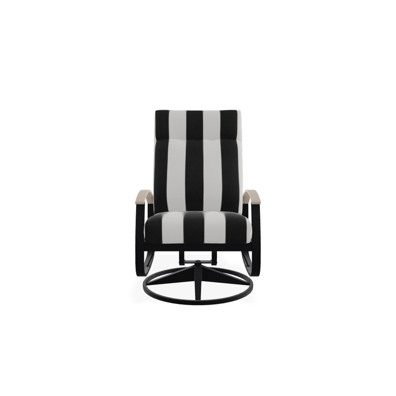 Belle Isle Outdoor Swivel Lounge Chair, Textured Black, Cabana Classic Black Stripe Sunbrella®, Desert P60