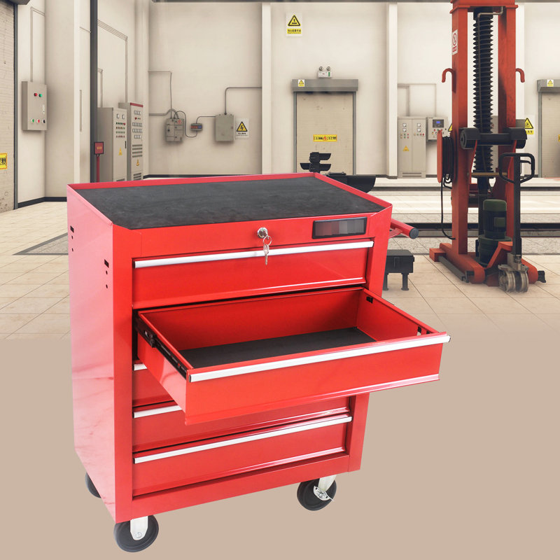 Armoire de rangement rouge à 5 tiroirs avec serrure et transport, Red