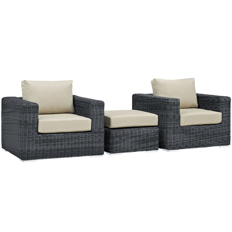 Modway Invite 3 Piece Outdoor Patio Sunbrella Sectional Set, Antique Beige Sunbrella® Canvas