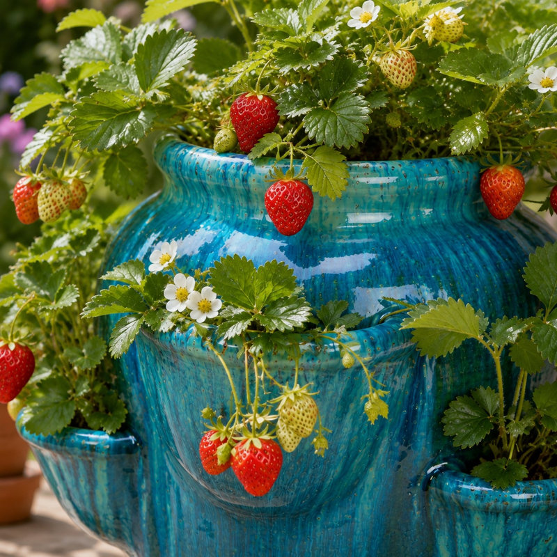 Pot à fraises - Bleu des Caraïbes, 14" H x 18" W x 18" D, Light Blue