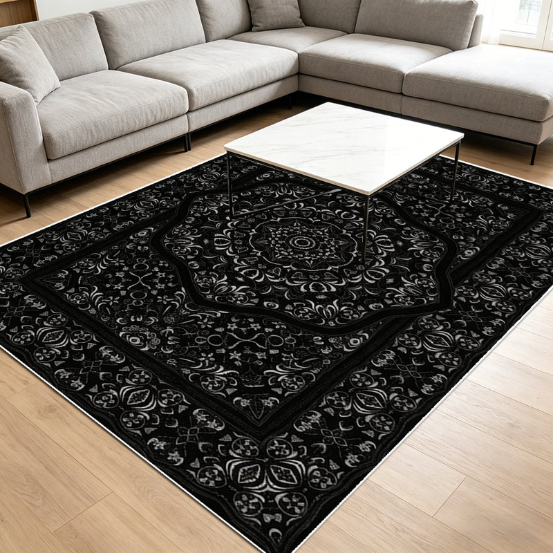 1PC vintage black and white persian medallion floral area rugs, Soft and Comfortable, easy-to-maintain, machine washable Indoor floor mat, suitable for living room, bedroom, dining room, entryway, home office, patio, Home Decor, Outdoor Decor.