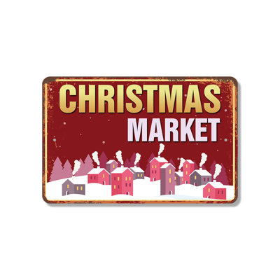 Christmas Market Vintage Style (2 Pack) 8 Inch x 12 Inch Plastic Sign