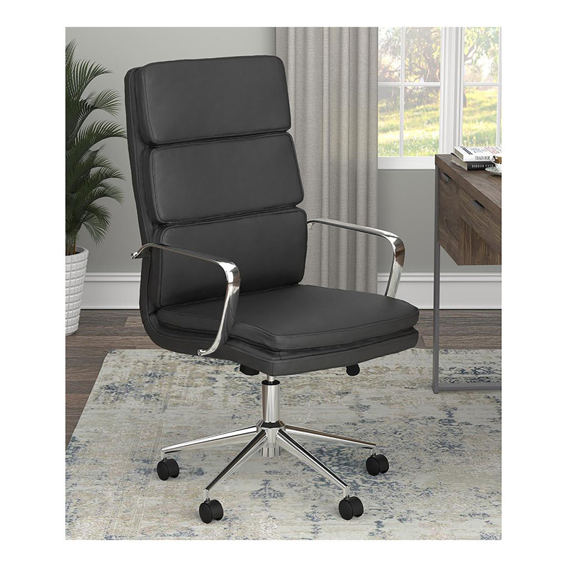 Chaise de bureau chromée rembourrée avec roulettes, Noir