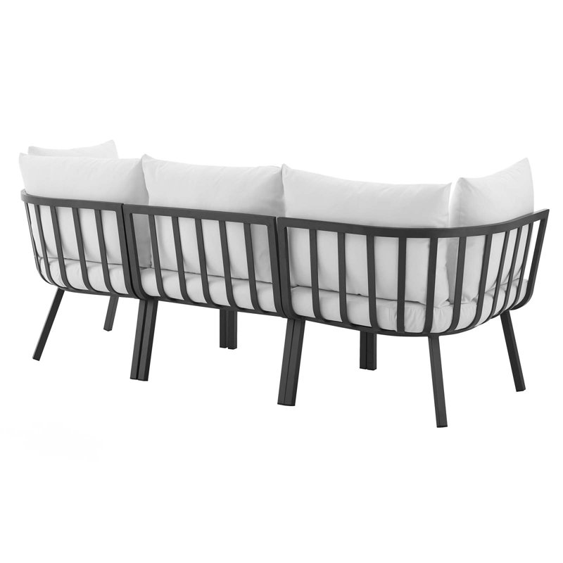 Ensemble de canapé modulaire d'extérieur en aluminium 3 pièces Riverside par Modway, Gris blanc