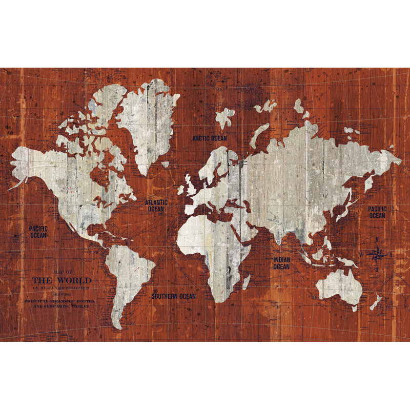 Carte du vieux monde rouille, H 24 po x l 36 po