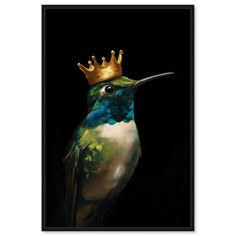 «Crowned Azure Bird II», art mural sur toile , Cadre flottant noir, H 16 po x l 11 po